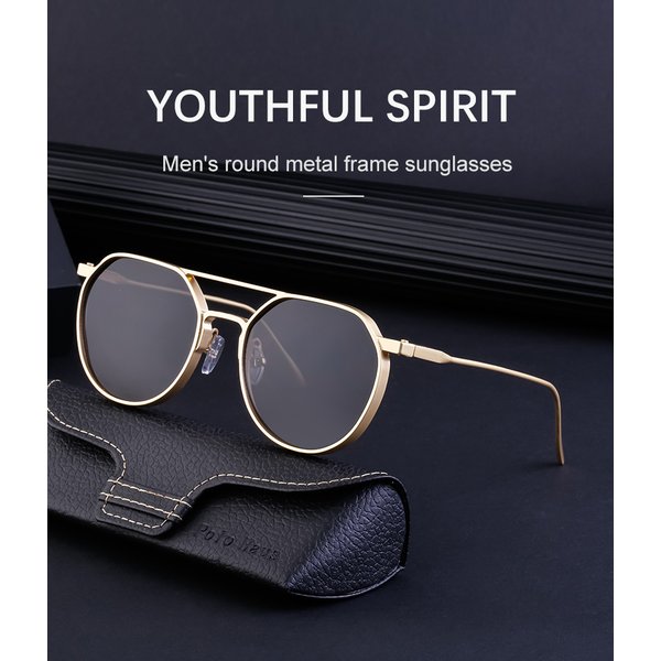 Lunettes De Soleil Vintage Pour Femmes Et Hommes, Monture En MéTal Doré, Ovale, Mode Vintage-image