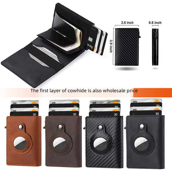 airtag card case anti-theft brush card case multi-functional business men's leather wallet positioning tracker