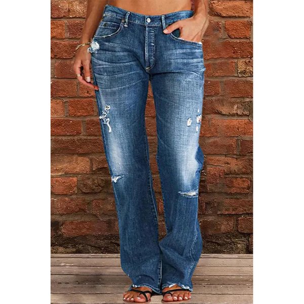 Women's Clothing Popular Women's Jeans Slim Fit Washed Bell-Bottoms Women's Trousers-image