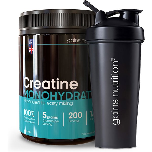 Creatine Monohydrate Powder Tub | 1KG + 600ml Shaker Black