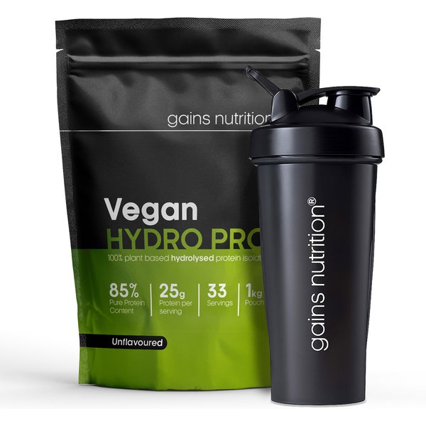 Vegan Hydro Pro Hydrolysed Protein | 1KG | + 600ml Shaker Black