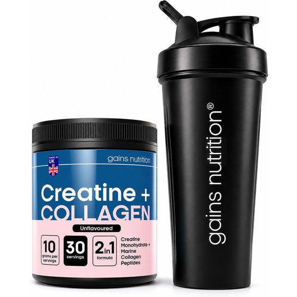Creatine + Marine Collagen Powder | 30 Servings + 600ml Shaker Black
