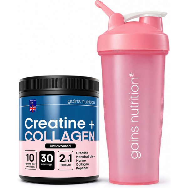 Creatine + Marine Collagen Powder | 30 Servings + 600ml Shaker Pink