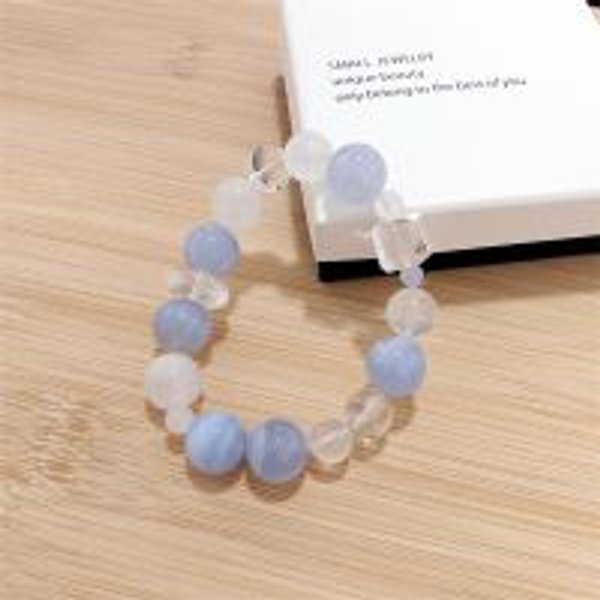 Snowflake Phantom, Clear Quartz & Aquamarine Alternating Bracelet-image
