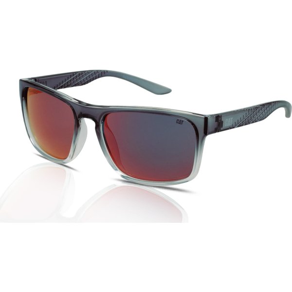 Caterpillar CTS-8017 Men's Sunglasses 113P Gloss Grey to Crystal Stripe/Red Mirror Polarised