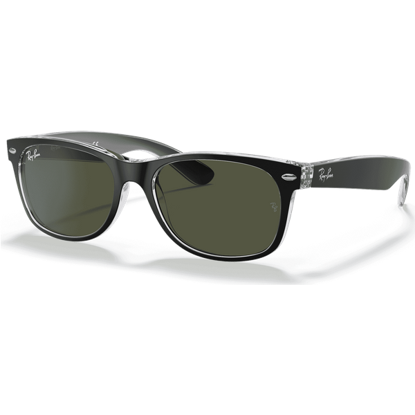 Ray-Ban New Wayfarer RB2132 Sunglasses 6052 Black On Transparent/G-15 Green M 55mm