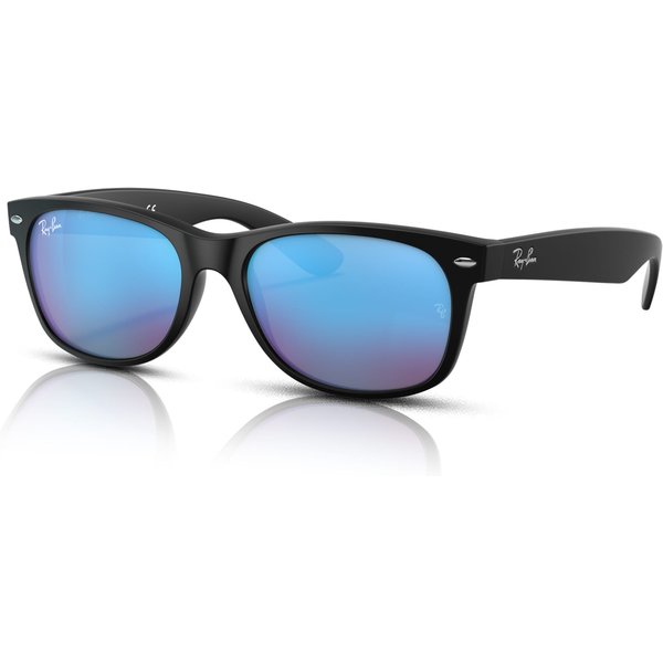Ray-Ban New Wayfarer RB2132 Sunglasses 622/17 Rubber Black/Grey Mirror Blue M 55mm