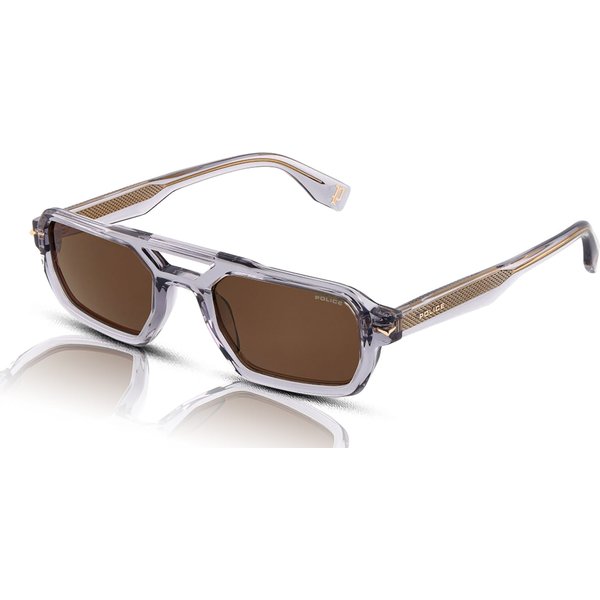 Police Supernova 9 SPLU71E Men's Sunglasses 04G0 Transparent Grey/Brown