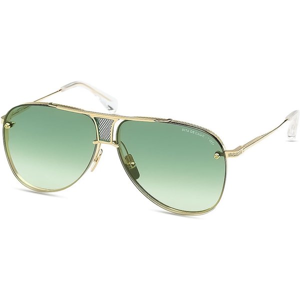 Dita Decade Two Sunglasses DRX-2082-L-GLD-CLR-62 Yellow Gold/Crystal Clear with Green