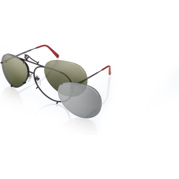 Porsche Design P8478 Iconic Aviator Sunglasses R Black/Green Mirror Silver Polarised 69mm