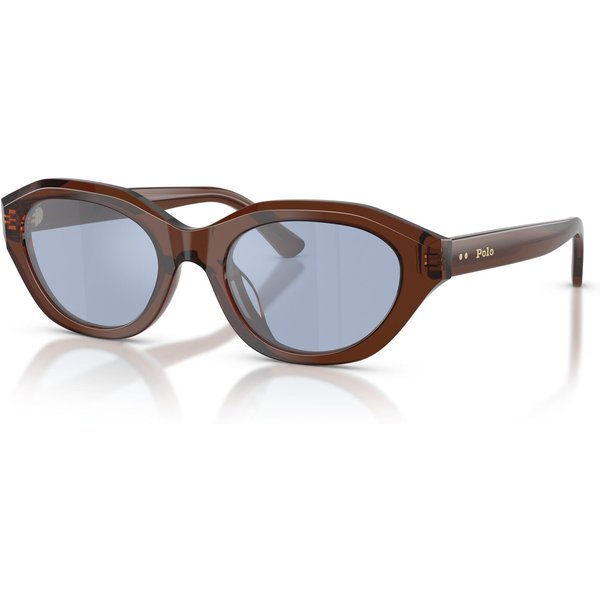 Polo Ralph Lauren PH4237U Women's Sunglasses 63531U Shiny Transparent Brown/Light Blue Mirror Silver