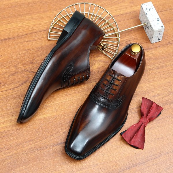 37-46 Handmade Leather Shoes Men's Top Layer Cowhide Business Dress Genuine Leather Brock Carved British Retro Wedding Suit Shoes-image