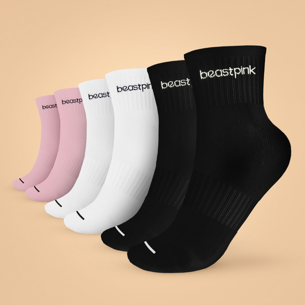 BeastPink Halbhohe Socken (3Pack) in White Black Pink M