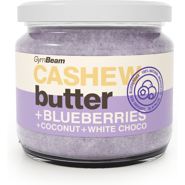 GymBeam Cashewbutter mit Kokosnuss, Weißer Schokolade und Blaubeeren 340 g