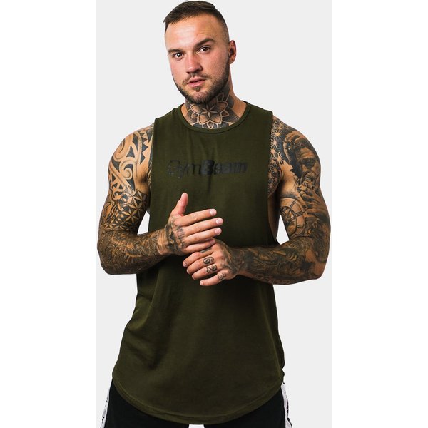 GymBeam Cut-Off Tank Top in Military Green M