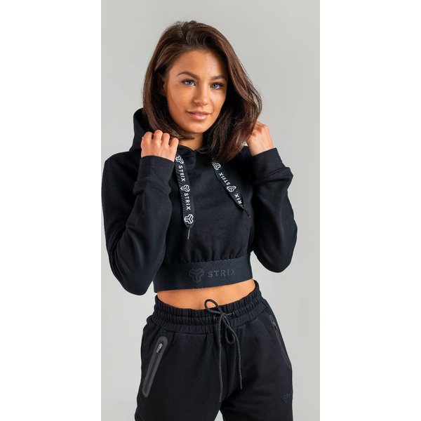 GymBeam Krótka bluza damska z kapturem Essential Black – STRIX L