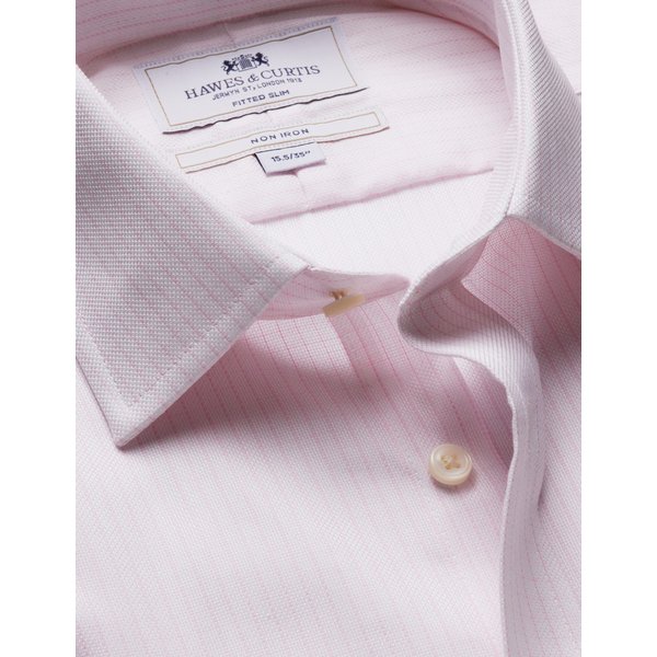 Hawes & Curtis Fitted Slim Pink & White Check Non-Iron Shirt Size: 15.5" collar, 34" sleeve
