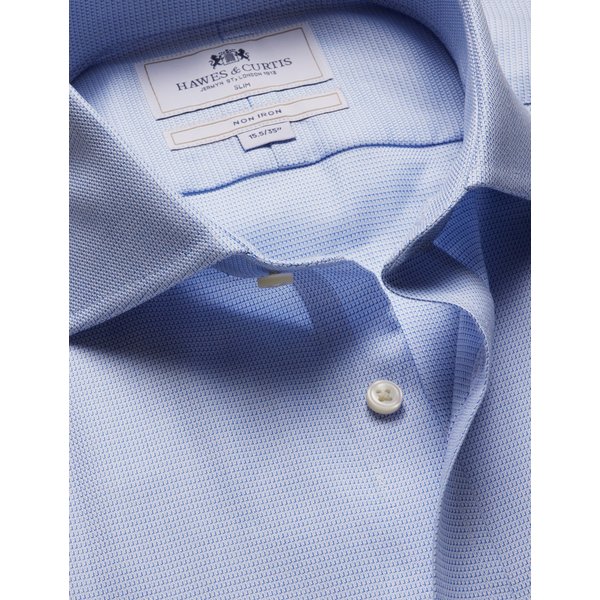 Hawes & Curtis Slim Fit Blue & White Textured Weave Non-Iron Shirt Size: 17.5" collar, 36" sleeve