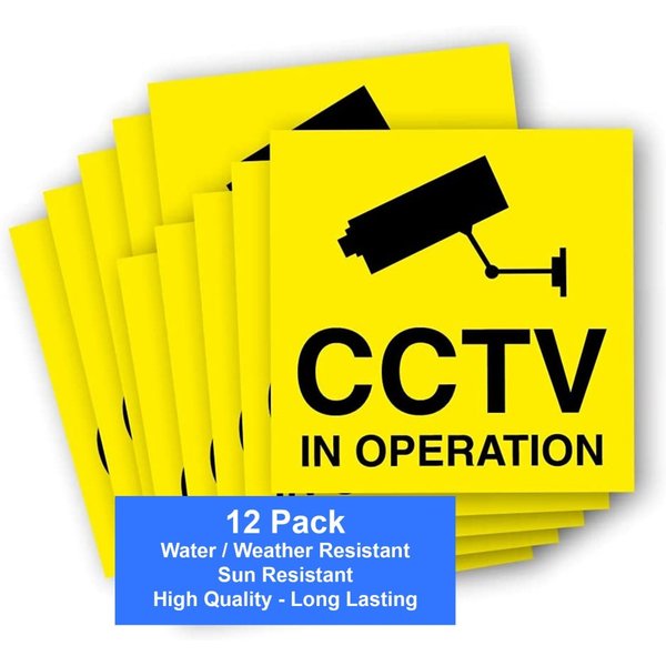 Security CCTV In Operation Vinyl Sticker - 12 pack 100mm x 100mm - Ultra-Durable