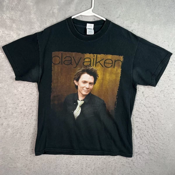 Vintage 2004 Clay Aiken Tour Promo T Shirt Adult Medium Black Mens-image