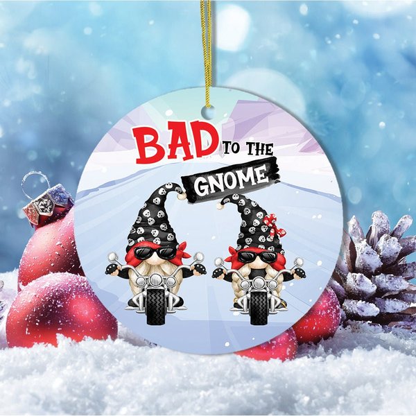 Bad To The Gnome Biker Theme Christmas Ornament-image