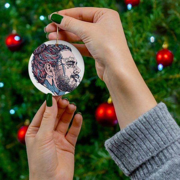 Post Malone Round Ceramic Christmas Tree Holiday Ornament-image