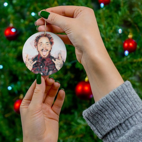 Post Malone Round Ceramic Christmas Tree Holiday Ornament
