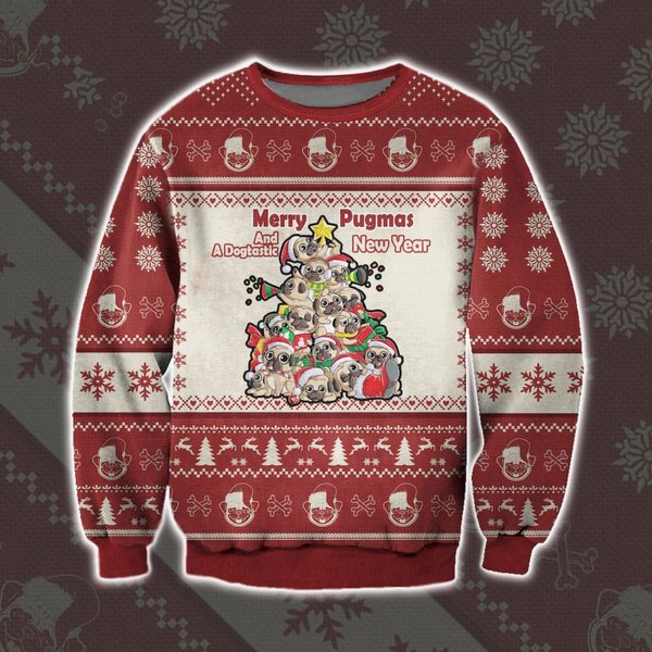 Merry Pugmas And Dogtastic New Year Ugly Sweater Christmas, Christmas 3D Sweater-image