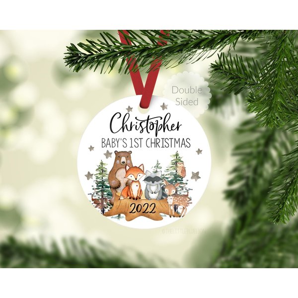Woodland Baby's 1st Christmas Ornament, Personalized Baby Christmas Ornament