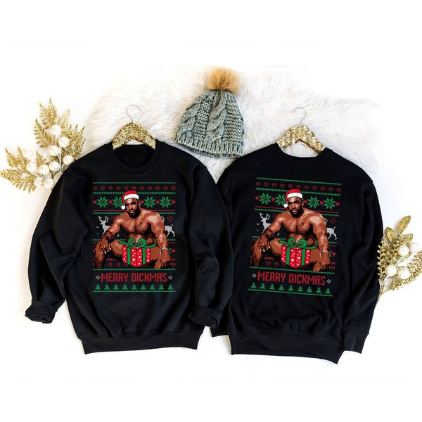 Barry Wood Sitting On A Bed, Merry Dickmas Christmas Sweatshirt-image