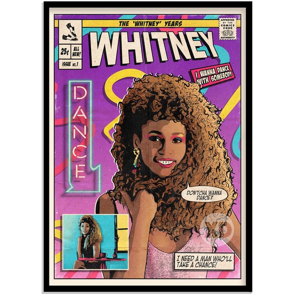 Whitney Houston - I Wanna Dance With Somebody Vintage Comic Cover Art Print Poster-image