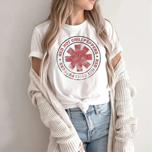 Red Hot Chili Peppers Distressed Outlined Asterisk Logo Shirt-image