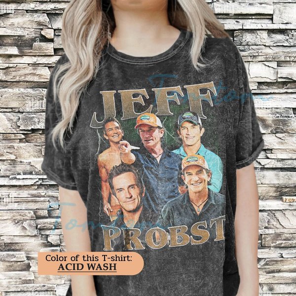 Jeff Probst Vintage Acid Wash Unisex Oversized Shirt | Acid Wash Jeff Probst T-Shirt-image