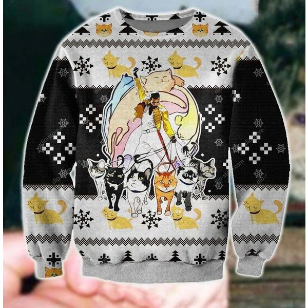 Freddie Mercury And His Cats Ugly Christmas 3d Sweater