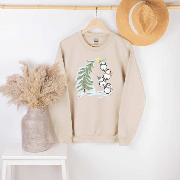Snowman Stacking Christmas Tree Sweatshirt, Cute Holiday Sweatshirt-image