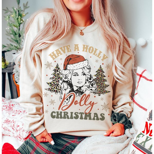 Leopard Have A Holly Dolly Christmas Sweatshirt, Leopard Dolly Parton Sweatshirt-image