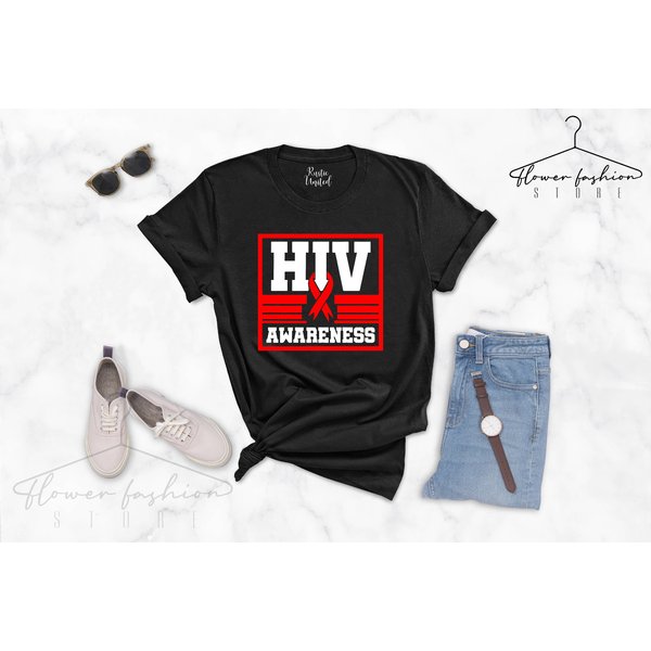 Hiv Awareness Shirt,Aids Shirt, Aids Red Ribbon Tee,Aids Awareness T-Shirt-image