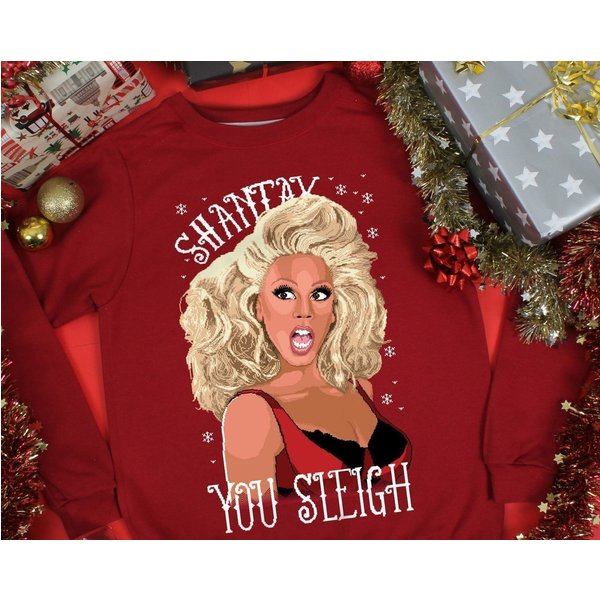 Shantay You Sleigh Christmas Jumper Drag Queen Ladies Red Xmas Sweater-image