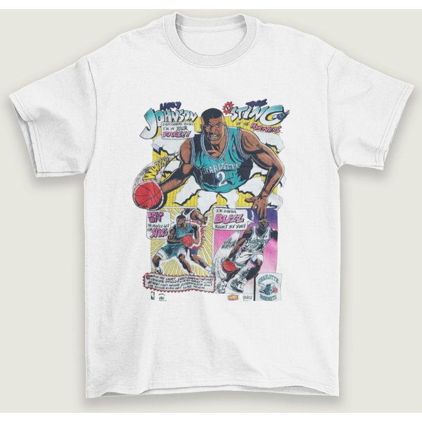 Charlotte Hornets Shirt Larry Johnson Vintage Comic Art T-Shirt-image