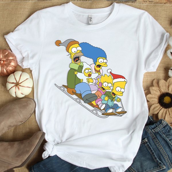The Simpsons Family Christmas Sledding T-Shirt-image