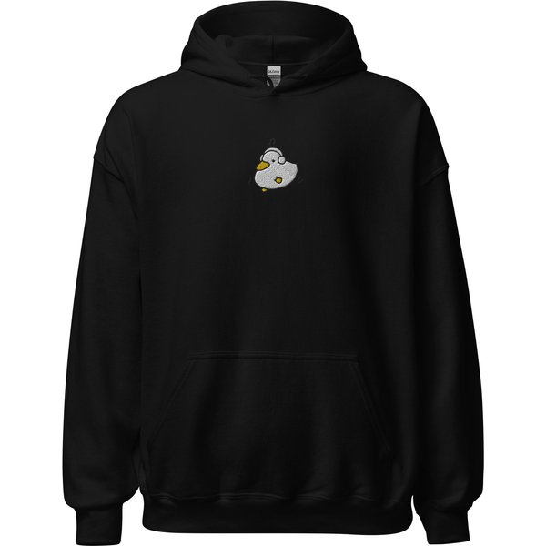 Cute Duck Listening To Music Embroidered Hoodie-image