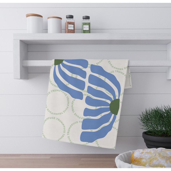 Blue Daisy Subtle Fck Trump Towel, Boho Floral Kitchen Decor, Anti Trump Gift