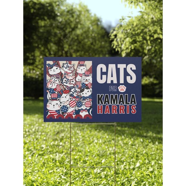 Cats For Kamala Harris 2024 Yard Sign, Cat Mom Lady Harris Election Sign-image