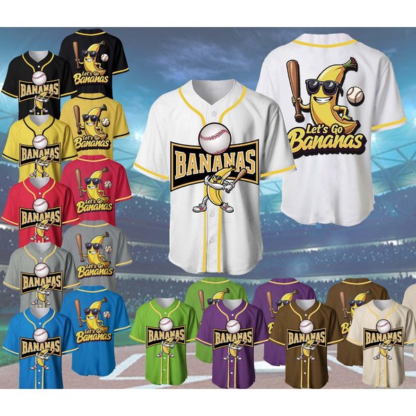 Let's Go Bananas Baseball Jersey, Funny Banana Team Baseball Jersey-image