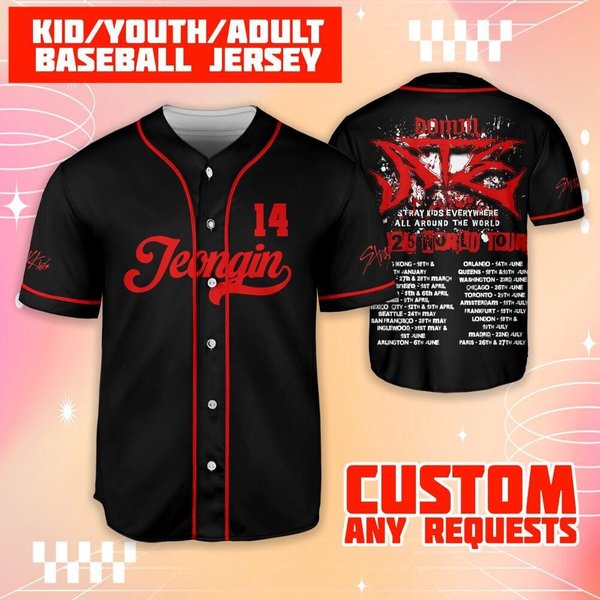Custom Stray Kids Dominate World Tour 2025 Baseball Jersey Kpop-image