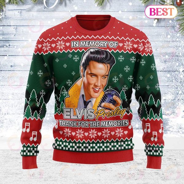 Elvis Presley King Of Rock Thank You Love Ugly Christmas Knitted Sweater-image