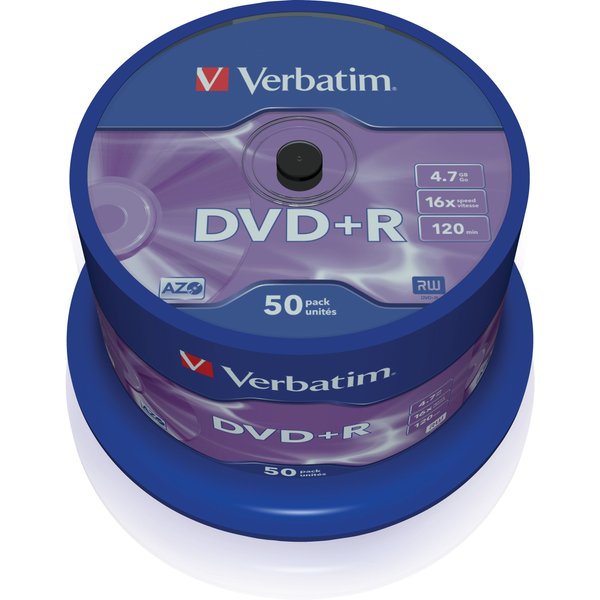 DVD+R Verbatim 4,7GB 50pcs Pack 16x Spindel azo silber retail