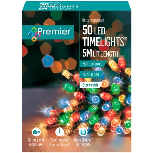 Premier 50 LED Battery Operated Multicolored Christmas Lights - 5 Meter