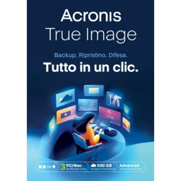 Acronis True Image Advanced | 3 Dispositivi | 1 Anno | 500 GB Cloud-Backup