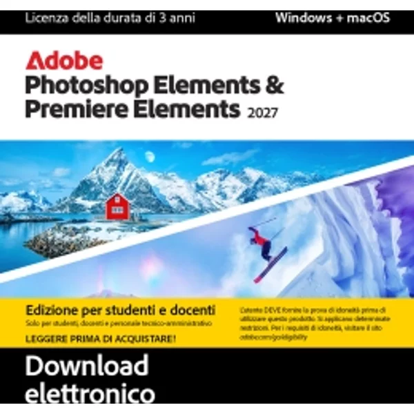 Adobe Photoshop & Premiere Elements 2027 | Edizione per studenti & insegnanti | Successore di Adobe Elements 2026 | per Windows & macOS